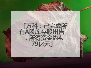 万科：已完成所有A股库存股出售，所得资金约4.79亿元